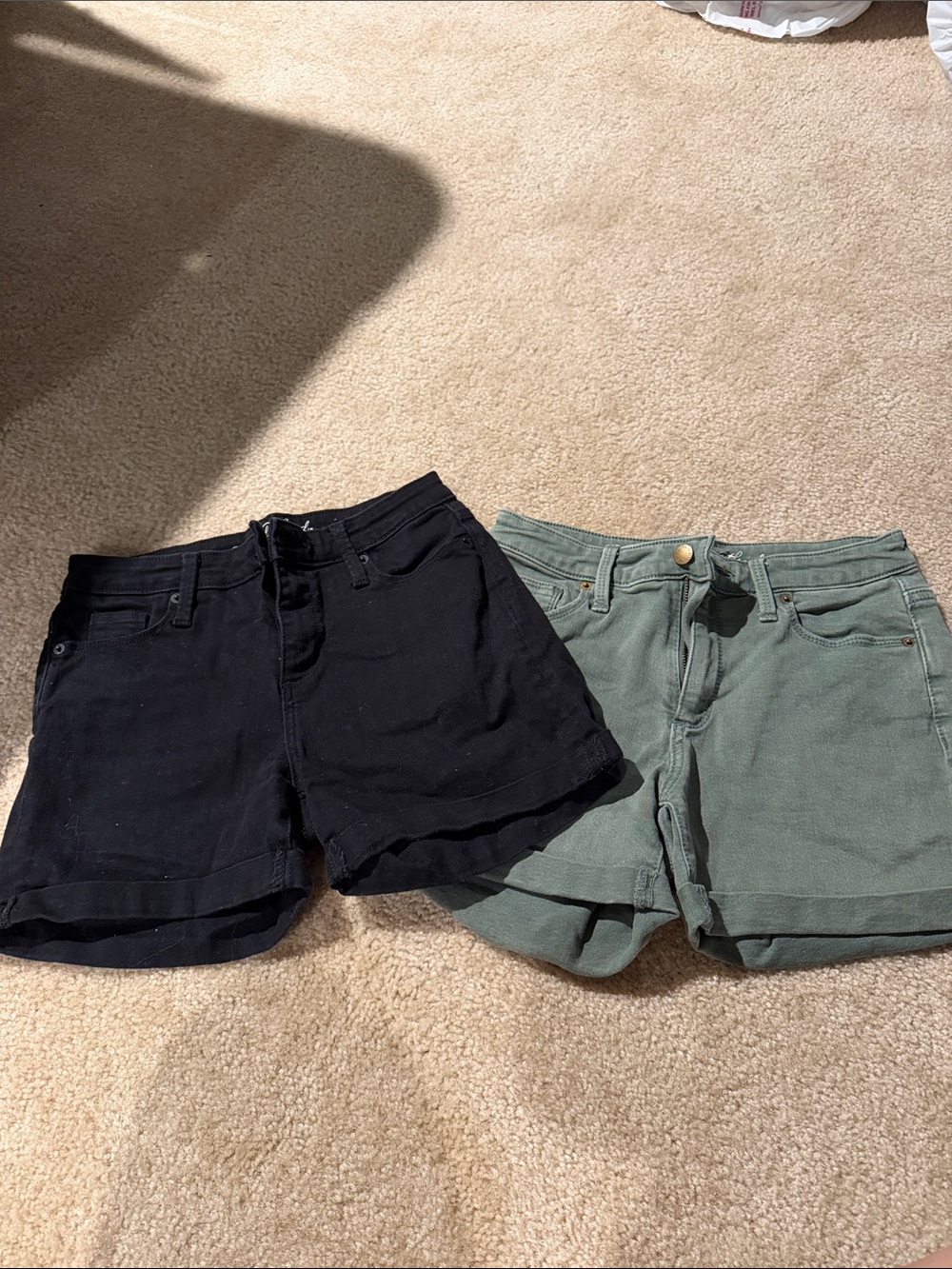 Universal thread Women's High-Rise Denim Shorts - Black and Olive Green